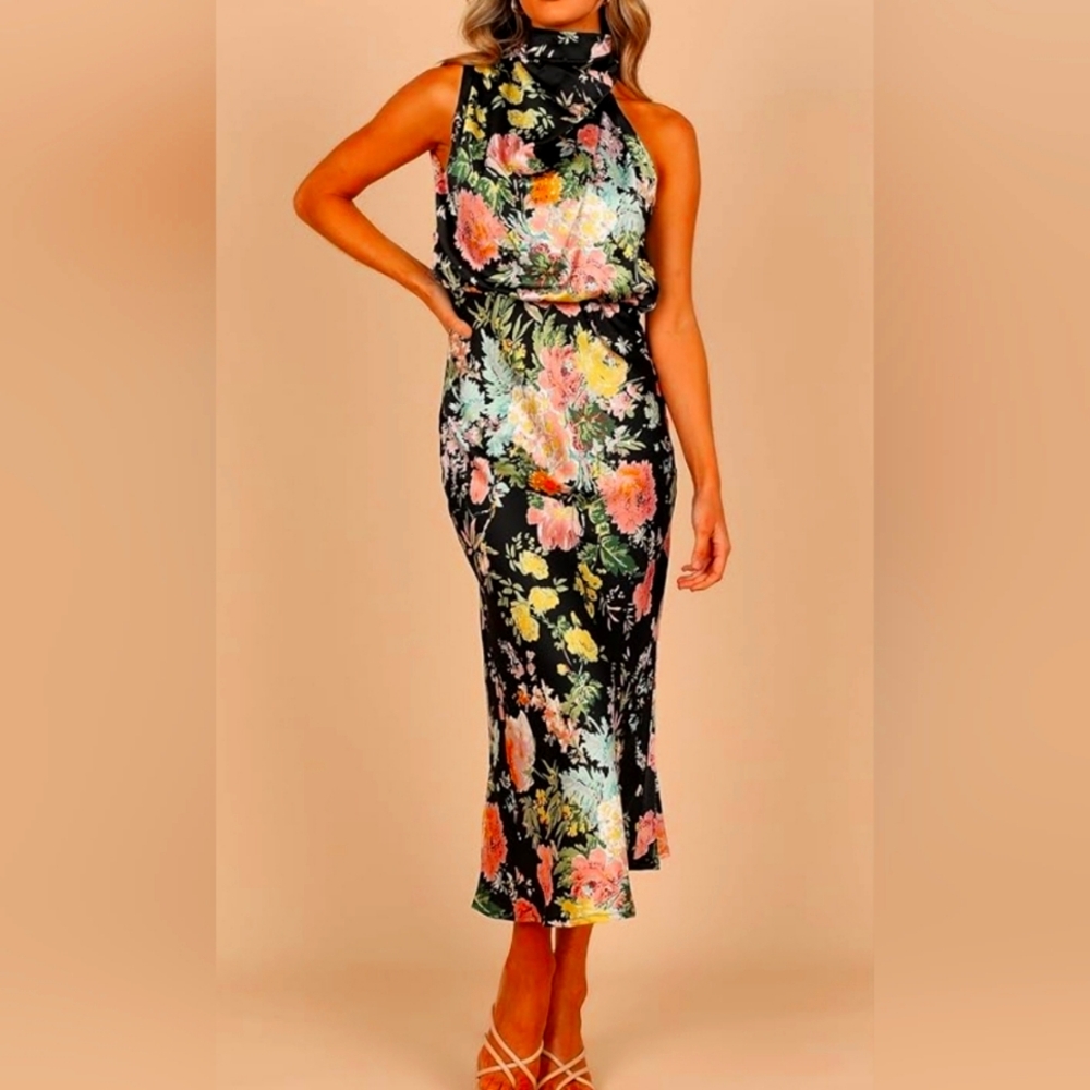 Floral Black Midi Dress